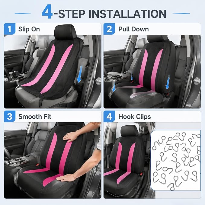 4 PCS Cooling Car Seat Covers, Breathable Auto Driver Seats Protective Cover with Hooks, Comfortable Anti-Slip Front Seats Cover Interior Accessories for Car Truck SUV (Pink) - Image 3