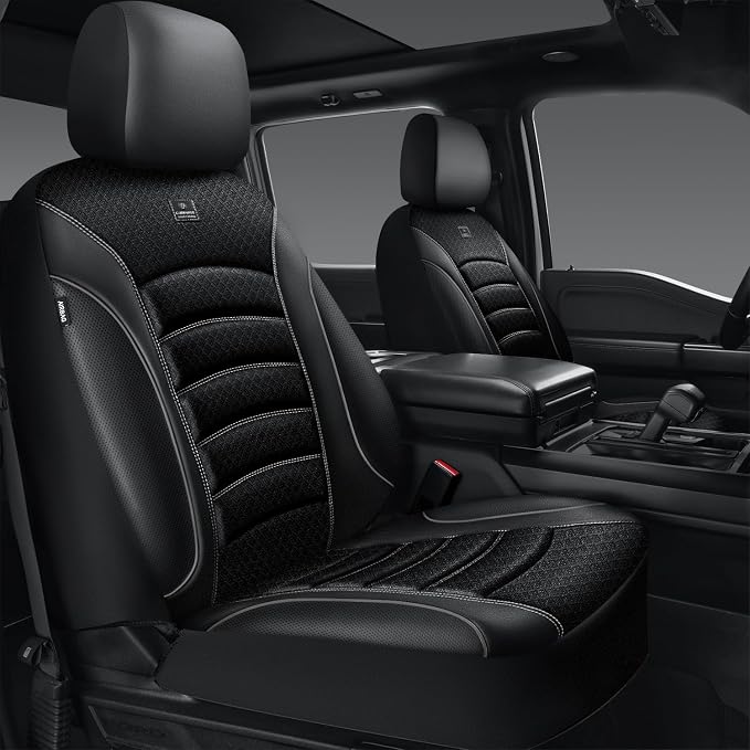 CAR PASS Comfortable 3D Foam Mesh Leather Car Seat Covers Front, Air Cool Mesh Breathable Front Seat Covers for Car, Universal Fit for SUV Truck Sedan Automotive, Airbag Compatible,Black Gray by CARPASS