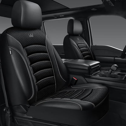 CAR PASS Comfortable 3D Foam Mesh Leather Car Seat Covers Front, Air Cool Mesh Breathable Front Seat Covers for Car, Universal Fit for SUV Truck Sedan Automotive, Airbag Compatible,Black Gray by CARPASS