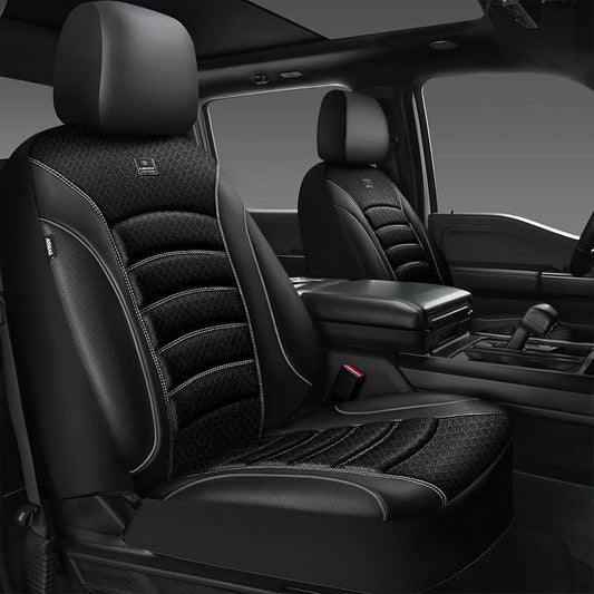 CAR PASS Comfortable 3D Foam Mesh Leather Car Seat Covers Front, Air Cool Mesh Breathable Front Seat Covers for Car, Universal Fit for SUV Truck Sedan Automotive, Airbag Compatible,Black Gray by CARPASS