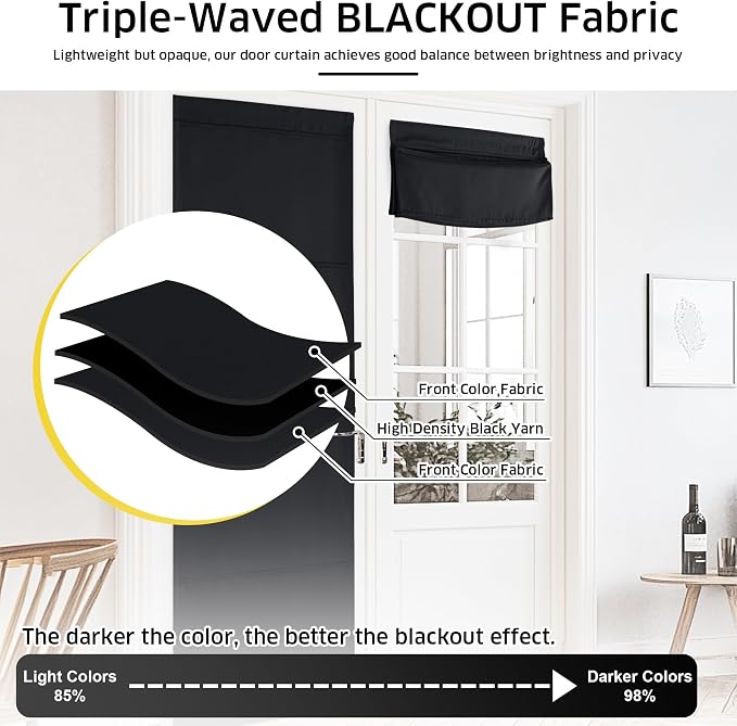 NICETOWN Black Roman Shades French Door No Drill Curtain for Kitchen | Easy Installed Short Curtains, Thermal Insulated, Adjustable Roller Shade, Window Blind for Office, 1 Panel, 27" W x 48" L - Image 6