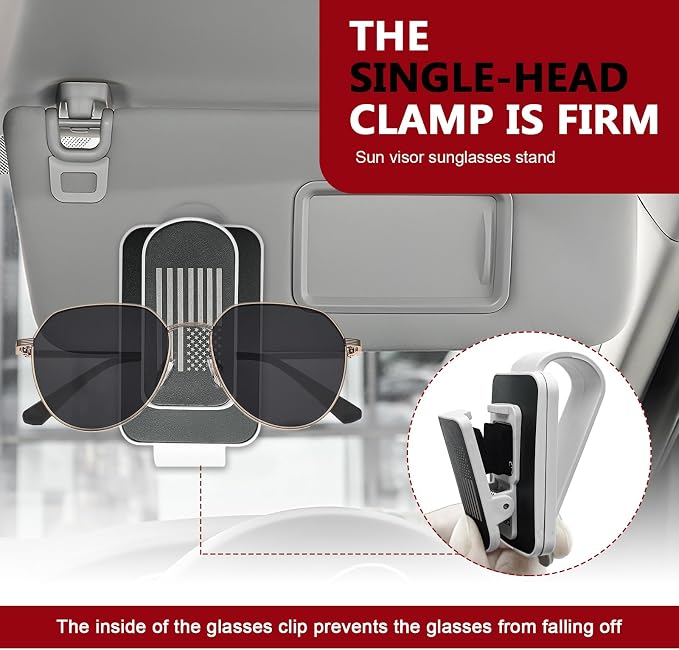 Sunglass Holder for Car Visor American Flag Universal Clip On Organizer Card Ticket Clip for Thin and Thick Eyeglasses and Shades Secure Easy Access Car Visor Accessory(White) - Image 7