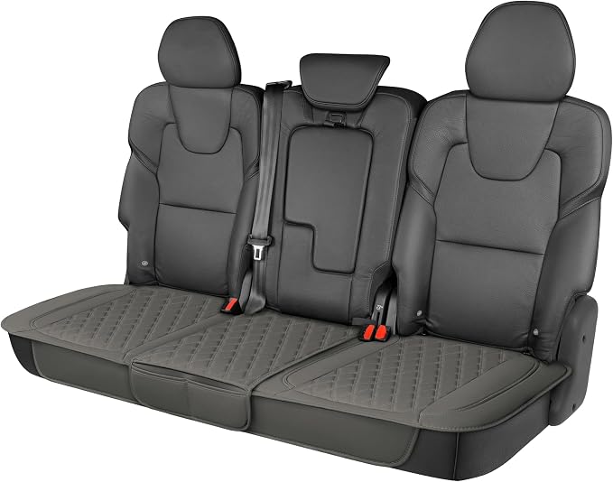 Motor Trend Rear Seat Cushion - Gray Diamond Stitched Faux Leather Rear Seat Cover for Cars, Trucks, SUVs - Padded, Waterproof, Non-Slip Back Seat Cover with Storage Pockets by MotorTrend