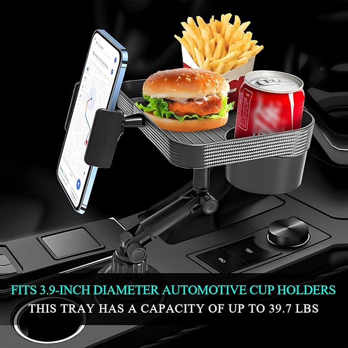 Car Cup Holder Tray, 3 in 1 Detachable Auto Cup Holder Tray Food Table with Phone Stand, Multi-Functional Cup Holder Anti-Slip Tray with Phone Holder, Car Accessories - Image 4