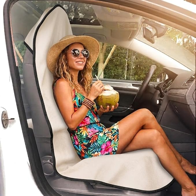 Car Seat Cover Protector Front Seats,for Gym Workout,Running,Swimming,Beach and Hiking,Waterproof Sweat Towel Bucket Seat Covers for Cars SUV Trucks (Off-White, 2Pcs) - Image 2