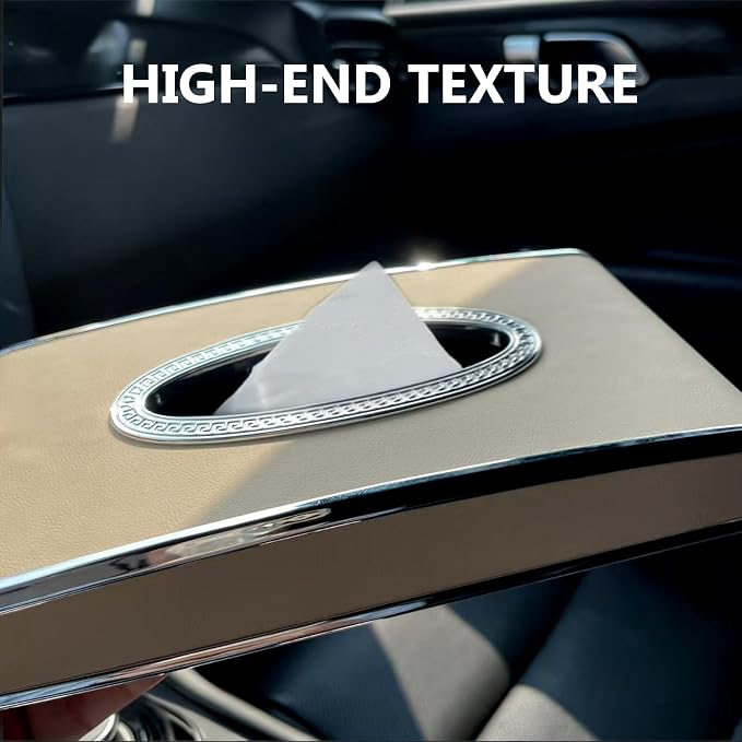 Faux Leather Car Tissue Box for Car Interior, Multi-Function Tissue Holder with Visor Clip, Armrest & Back Seat Napkin Organizer, Vehicle Tissue Dispenser Accessories (Beige Hanging) - Image 8