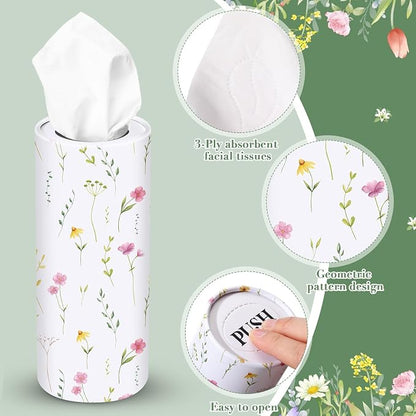 Outus 12 Pcs Floral Car Tissue Holder Cylinders with 3 Ply Facial Tissue Bulk, Portable Paper Dispenser for Cup Holder, Travel Bathroom Table Decor, Tissues Boxes Container for Home Office Party - Image 3
