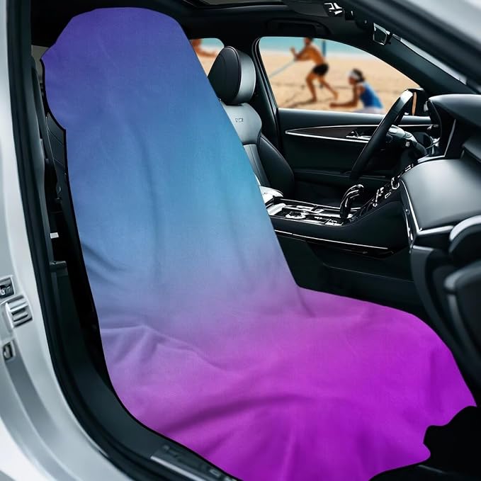 Car Towel Seat Cover 1 Piece Soft Car Seat Cover Protector Breathable Non-Slip Cars Accessories for Cars SUV Trucks, Purple Blue Gradient - Image 2