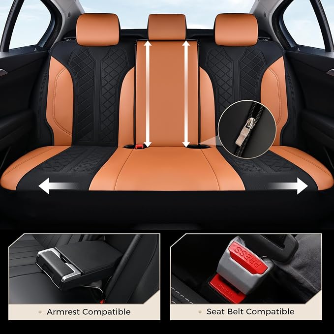 Coverado Car Seat Covers Full Set, Waterproof Seat Covers, 5-Piece Brown Automotive Seat Covers, PU Leather & Breathable Mesh Seat Protectors, Universal Fit for SUVs, Trucks, Sedans - Image 5
