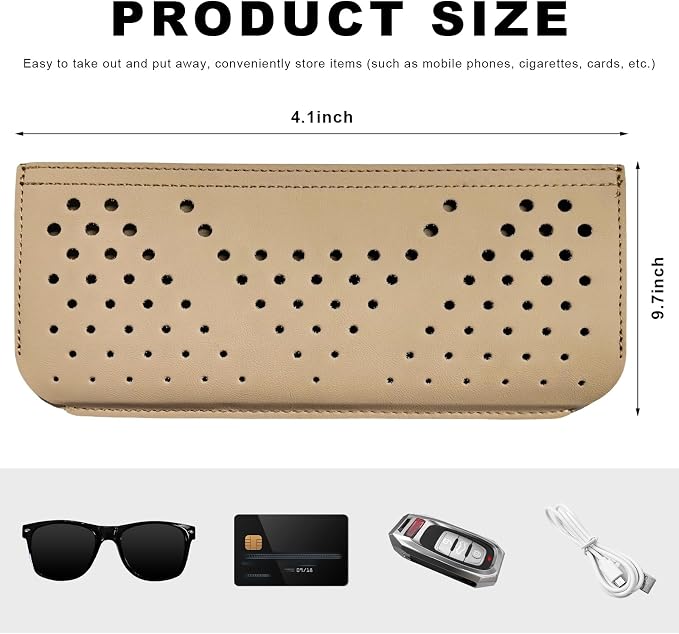 Car Seat Side Pocket Organizer, Auto Center Console Storage Pocket with Adhesive Tape, Multifunctional Leather Tray Pouch Sunglasses Holder for Car Seat Door Window (Beige) - Image 2