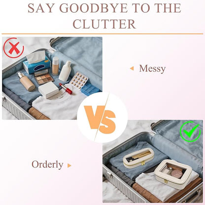2-Piece Leather Clear Makeup Bag Set, Clear Cosmetic Bag with Zipper, Waterproof Makeup Brush Bag, TSA Approved Toiletry Bag for Travel, Car Organization for Women (Beige-2, Slim+Medium) - Image 6