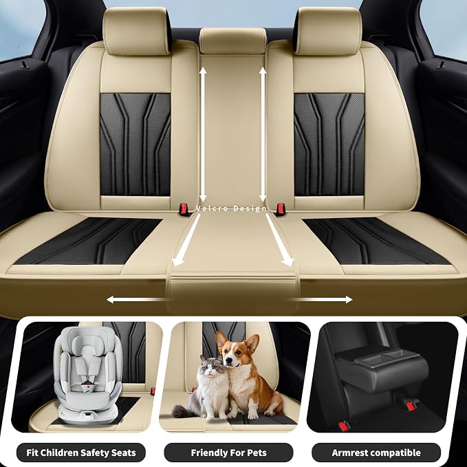 Fit Pathfinder Car Seat Covers Premium Leather for Nissan Pathfinder 2011-2025 2026. Waterproof， Breathable, Scratch-Resistant & All-Weather Seat Cushion Protector（2 Front Seats,Beige&Black - Image 3