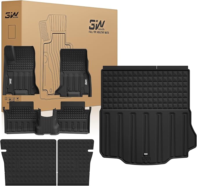 3W Floor Mats & Cargo Liner & Seatback Mats for 2024-2026 Dodge Charger EV | Daytona (Fit 2-Door, Not for 4-Door) Scat Pack & R/T, All Weather TPE Custom Fit Car Mats Floor Liners Full Set, Black by 3W