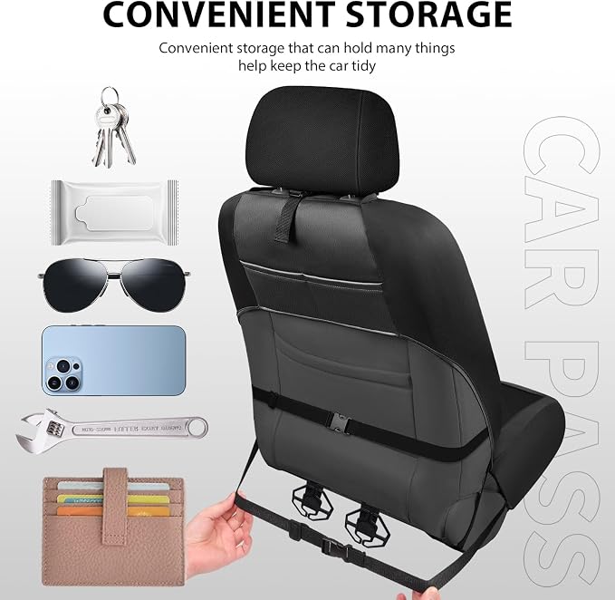 CAR PASS Oxford Leather Car Seat Covers Front 2 Only, Scratch Thick Seat Covers Waterproof, Universal Fit for Truck SUV Sedan, Durable All Weather, Emboss Black - Image 6