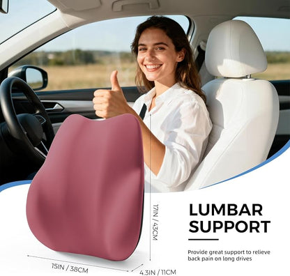 BEBAS Ergonomic Lumbar Support Pillow for Car, Memory Foam Car Back Cushion | Comfort Lumbar Pillow for Back Pain Relief, Breathable Washable Cover, Fits for Driving, Office, Wheelchair, Red - Image 2