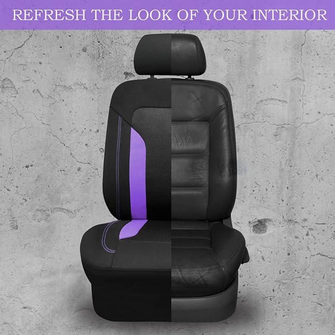 CAR PASS 3D Air Mesh Car Seat Covers Full Set, Breathable Sporty Rear Bench With Zipper for Armrest Box Universal Fit 95% Automotive SUV,Truck,Sedan Interior Cute Women Airbag Compatible, Black Purple - Image 6