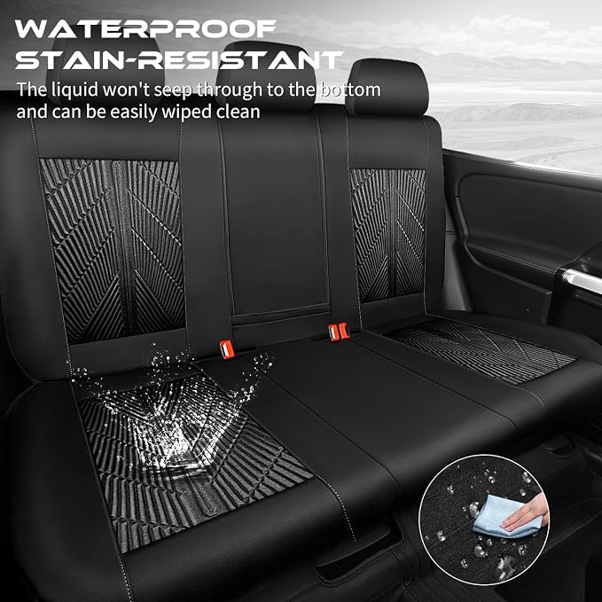 CAR PASS 3D Neoprene Back Seat Cover, Waterproof Rear Seat Covers Universal Fit for Cars Sedans Trucks Vans and SUVs, Black - Image 2
