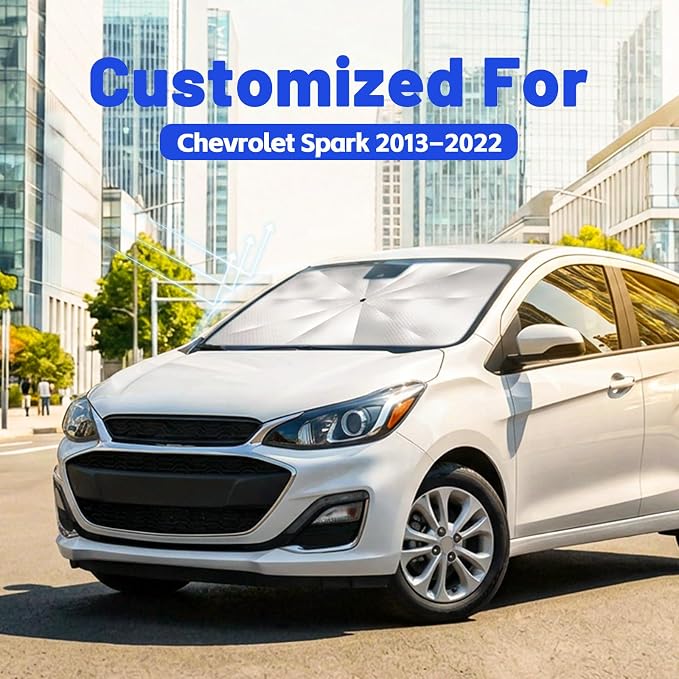 Car Windshield Sun Shade Umbrella for Chevrolet Spark 2013-2022, 1:1 Fit | [Reflective Coated Fabric] Car Shades Sun Visor Keep Car Cool and Protects Interior, Sunshade Umbrella for Front Window - Image 2