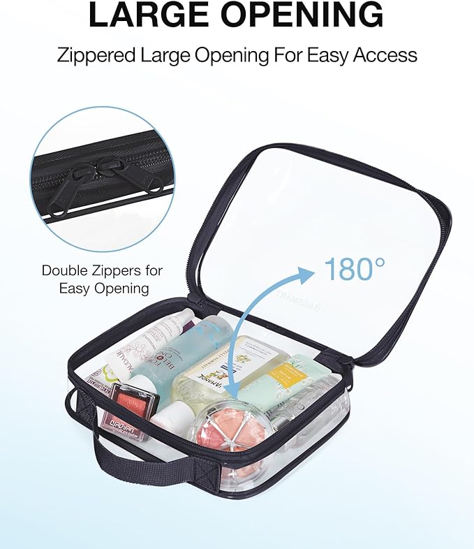 BAGSMART Clear Toiletry Bag with Handle 2-Pack TSA Approved, Black | Water-resistant Travel Toiletry Bag, Carry On Travel Accessories Bag, Airport Airline Quart Size Bags Women Men, Makeup Bag - Image 3
