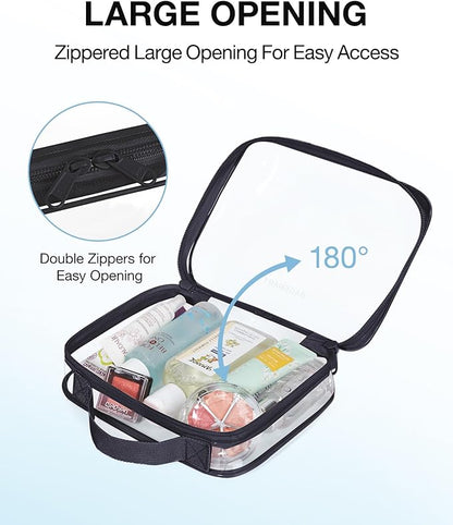 BAGSMART Clear Toiletry Bag with Handle 2-Pack TSA Approved, Black | Water-resistant Travel Toiletry Bag, Carry On Travel Accessories Bag, Airport Airline Quart Size Bags Women Men, Makeup Bag - Image 3