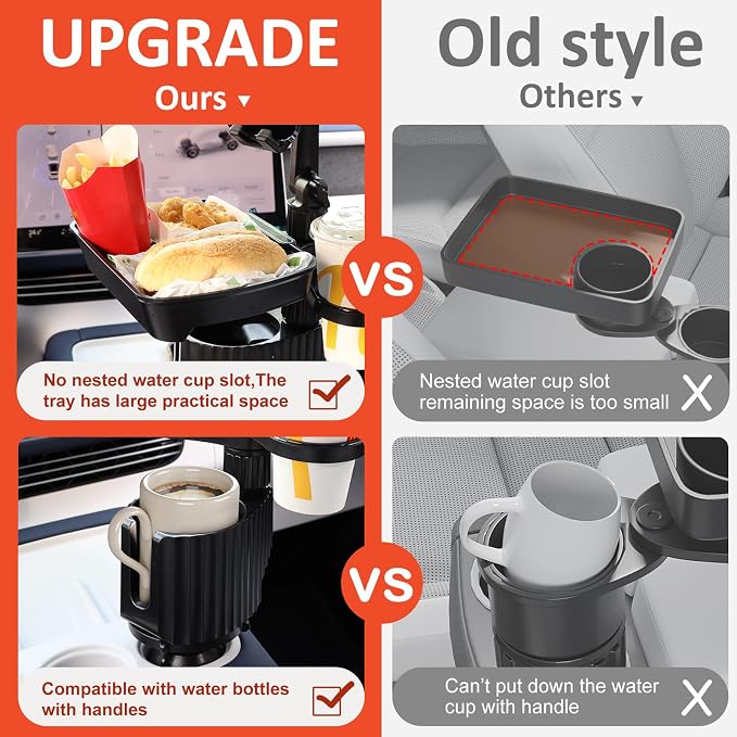 Car Large Cup Holder Expander, 5-in-1 Cupholder Extender with Phone Holder & Swivel and Detachable Snack Food Tray Table for Eating, Travel Essentials for Road Trips for Driver. Model C - Image 8