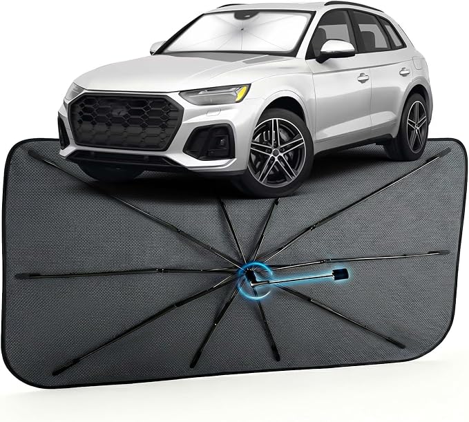 Car Windshield Sun Shade Umbrella for Audi Q5 2018-2026, 1:1 Exact Fit | [Reflective Coated Fabric] Car Shades Sun Visor Keep Car Cool and Protects Interior, Sunshade Umbrella for Front Window by MakeLifeBetter