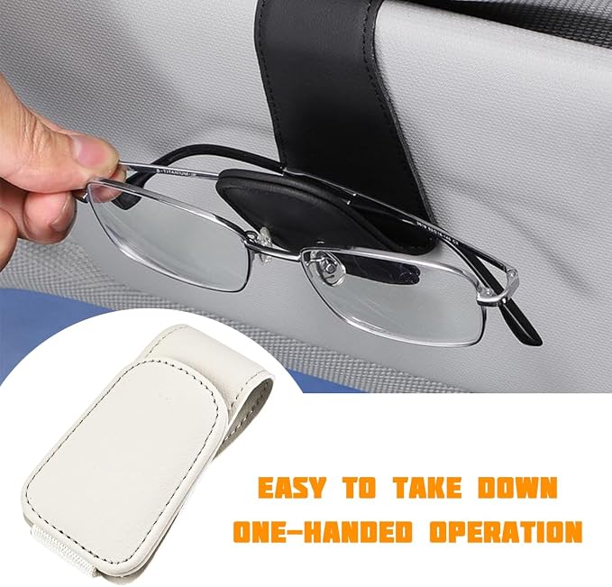 Sunglasses Holder for Car Visor, Microfiber Leather Magnetic Sun Visor Eyeglasses Hanger & Ticket Card Clip, Multi-Function Automotive Interior Glasses Mount, Universal Fit (Light Beige) - Image 4