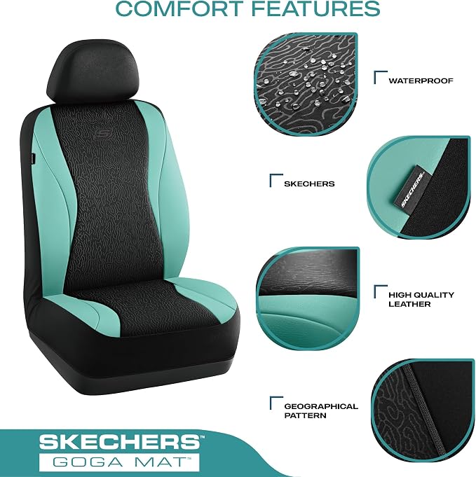 Skechers Car Seat Covers,Leather Seat Covers with GOGA Mat Technology,Waterproof Car Seat Covers Front Seats,Airbag Compatible,Comfort Universal Fit for Most Cars,Vans,Trucks,SUVs,Mint - Image 3