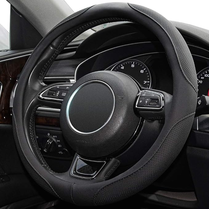 14inch Steering Wheel Cover,Prius,Civic,S,(14-14.25inch)-Black Microfiber Leather Breathable, Anti Slip Car Accessories- by Xizopucy