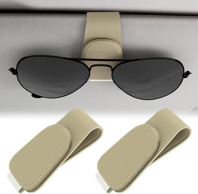 BFXM Car Sunglass Holder, Magnetic Leather Sunglass Holder | Eyeglass Hanger Clip for Car Sun Visor, Car Sun Visor Ticket and Card Clip by BFXM