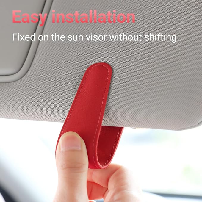 Sunglass Holder for Car Sun Visor Sunglasses Clip Car accessories -Red | sun visor organizer, ticket card clip, eyeglass sunglasses holder, one-handed magnetic, anti-scratch, car stuff for women men - Image 4