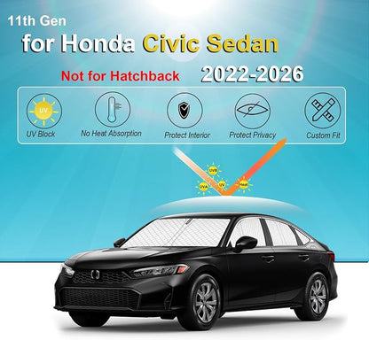 KMF 8pcs Thicken Sun Shades for Honda Civic Sedan 2022-2025 2026(Not Hatchback) Accessories,Full Car Window Covers Sunshade for Windshield Side Rear, UV Block and Blackout Privacy for Camping - Image 6