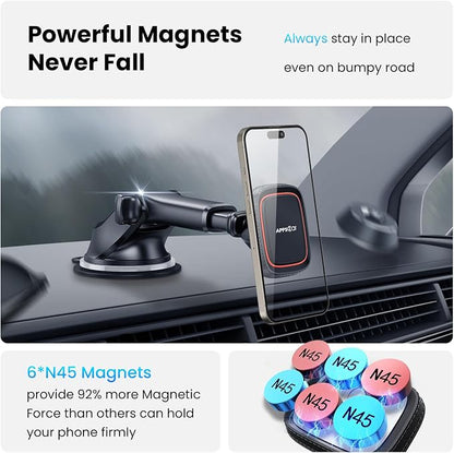 APPS2Car Magnetic Phone Mount for Car, Dashboard & Windshield Suction Cup Holder with Telescopic Arm, Requires Metal Plate for Proper Use, Fit for Android Smartphones(NOT for MagSafe) - Image 3