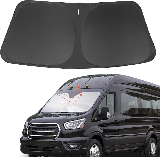 Front Windshield Sun Shade Foldable Car Front Window Sun Shade Windshield Shade Custom Fit for 2022-2026 Ford E-Transit Block UV Rays Car Accessories Heat Keep Cooler by FannycCargoCover