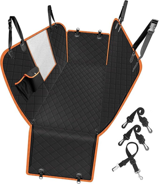 Dog Car Seat Cover, Waterproof Nonslip Pet Seat Cover for Back Seat with Storage Pockets Mesh Visual Window, Scratch Proof Pet Dog Seat Cover Hammock for Cars Trucks and SUVs, XL-Orange by GuangzhouTailinTechnologyCo