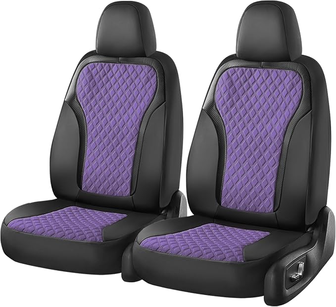 Coverado Front Seat Covers, Luxury Diamond Leather Car Seat Cover with Carbon Fiber Weave, Waterproof Car Seat Cover Driver Seat Cover Spill-Proof Design Universal Fit for Most Cars, BlackPurple - Image 7