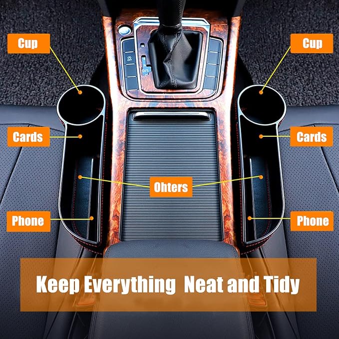 Car Seat Gap Filler Organizer Between Front seat car Organizer and Storage Box, Auto Premium PU Leather Console with Cup Holder, Car Pocket for Interior Essentials (for Driver Side) - Image 2