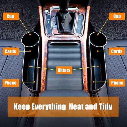 Car Seat Gap Filler Organizer Between Front seat car Organizer and Storage Box, Auto Premium PU Leather Console with Cup Holder, Car Pocket for Interior Essentials (for Driver Side) - Image 2