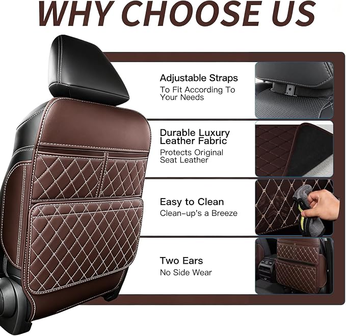 Anti-Kick Mats Seat Back Protector,Back Car Seat Protector Cover for Kids Feet with Storage Organizer,Protect Against Dirt and Scuffs,2 Pack (Brown) - Image 2