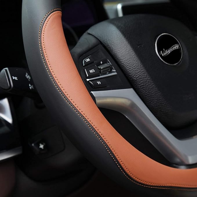 Microfiber Leather Steering Wheel Covers Universal 15 inch (Brown - Image 4