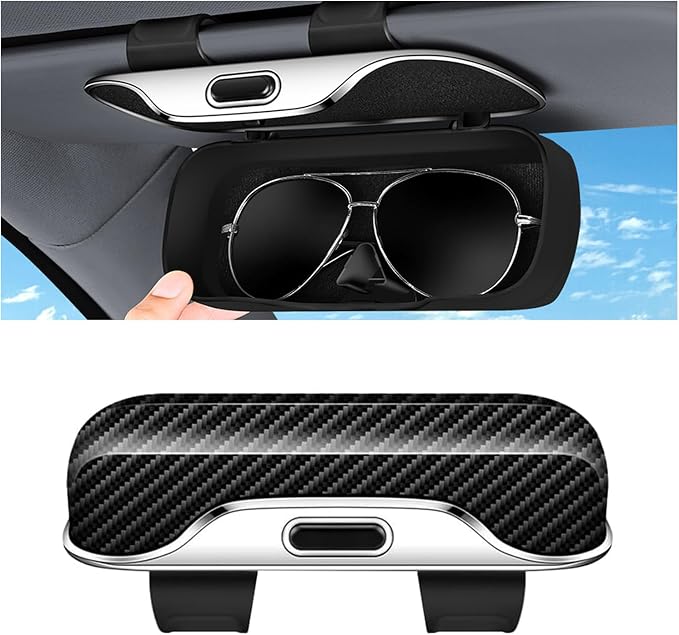 Sunglasses Holder for Car Sun Visor – Soft Vehicle Interior Glasses Organizer Box Accessories,Protective Automotive Eyeglasses Storage Case Hanger,Universal for SUV Sedan Truck (Black texture) - Image 2