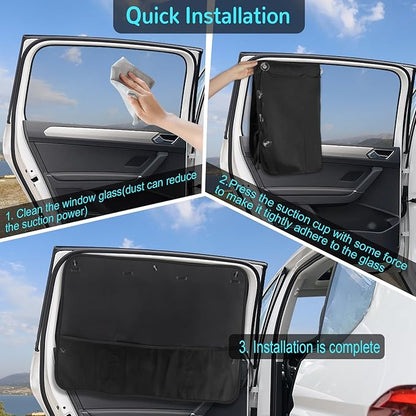Car Sun Shade Side Window, 2 Pcs Blackout Car Window Shade for Baby Privacy with Storage Net Pockets Auto Curtains 7 Suction Cups for Heat/UV Protection Sun Block Covers - Image 6