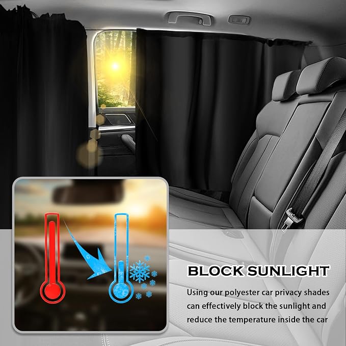 3PCS Larger Size Car Window Shades,Upgraded Car Curtains for Blocking Sunlight & Providing Privacy Protection,Essential Cars Privacy Curtains Includes Rear Window & Divider Curtain - Image 4