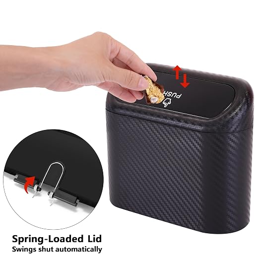Ginsco Mini Car Trash Can with Lid, Small Car Garbage Can, Cute Leakproof ABS Car Trash Bin, Car Accessories for Interior, Garbage Bin for Car, Home, Office with 120pcs Trash Bags Carbon Fibre - Image 6