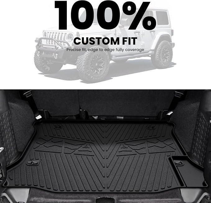LASFIT Cargo Mat for Jeep Wrangler JK 2011-2018 4 Doors Without Subwoofer | NOT for JL or 2-Door, All Weather, TPE, Custom Fit, Cargo Mat, Trunk Liner, Black - Image 8