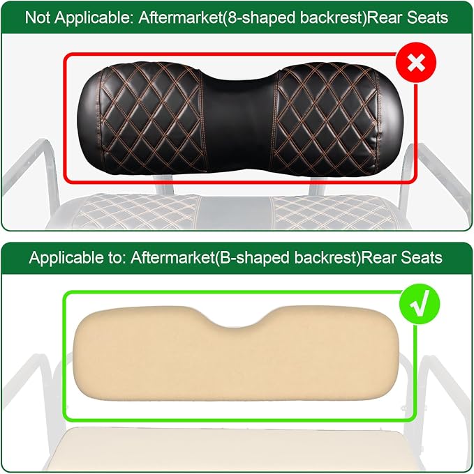 NOKINS Golf Cart Seat Covers Fit Aftermarket Standard Rear Seat Cushion | Fit for Club Car Precedent/DS/EZGO RXV/TXT/Yamaha Drive, No Stapler, Multiple Colors&Breathable (Black&Brown Stitch) - Image 2