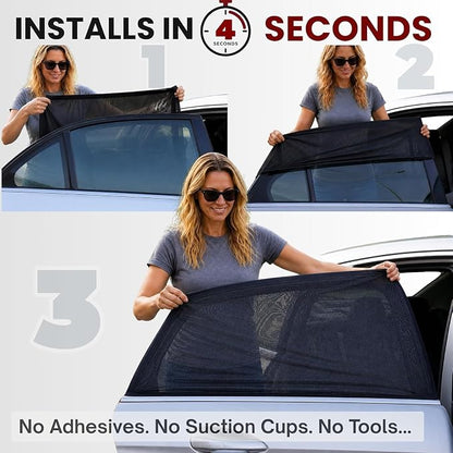 ML/Car Window Sun Shades, 2-Pack/8 Sizes, for SUVs. Stretch-to-Fit H:18" x W:42" Rear Windows. Heat-Blocking Mesh Screens to Protect Back Seat from Sun, UV & Bugs, Cooler Travel for Kids. |Qualizzi® - Image 8