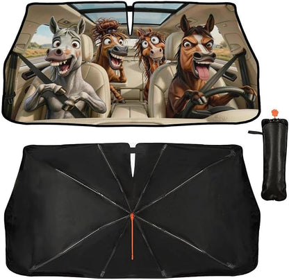 Socira Funny Horse Car Windshield Sun Shade Umbrella Foldable Sunshade | for Front Window Auto Windshield Sunshade Covers Horse Car Accessories Protect from Sun Rays Heat Gifts 57'' X 30'' - Image 9