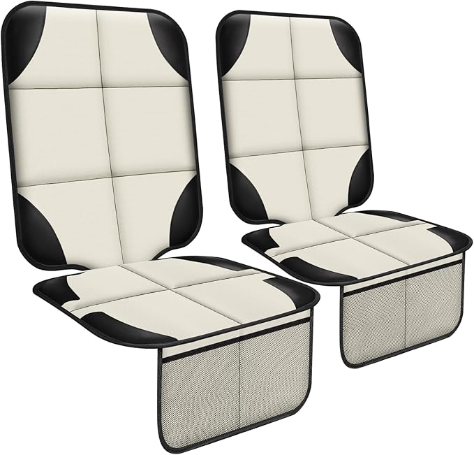 XHYANG Car Seat Protector 1 Pack Car Seat Cushion Mat Thickest Padding,Waterproof 600D Fabric Car Seat Covers for Non-Slip Backing Mesh Pockets for Baby and Pet (Beige, 2 Pcs) by XHYANGCarSeatProtector