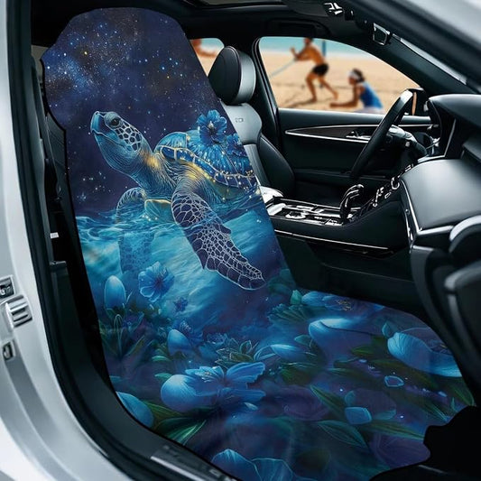 Sea Turtle Print Car Seat Towel Covers Front Seats Starry Hibiscus Print Towel Bucket Seat Cover with Storage Bag for Truck Sedan SUV, Easy to Install and Clean - Image 2